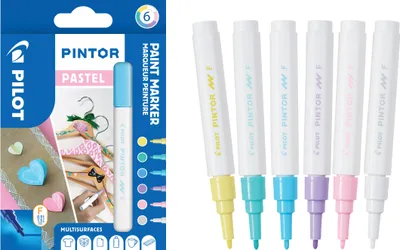 Produktbild von PILOT PINTOR Kreativmarker 6er Set – 1mm feine Spitze, Pastell Farben