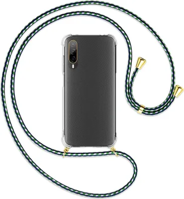 Produktbild von Handykette Backcover-Schutzhülle mit Band (Metall goldfarben) für HTC Desire 22 Pro 5G (6.6'') - grün/blau/weiß