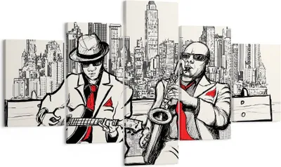 Produktbild von Bild auf Leinwand - Leinwandbild - Jazz Musik Musiker - 125x70cm - Wand Bild - Wanddeko - Leinwanddruck - Bilder - Kunstdruck - Wanddekoration - Leinwand bilder - Wandkunst - EA125x70-3599
