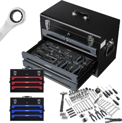 Immagine prodotto di Valigetta portautensili AREBOS 172 pezzi | set di chiavi a bussola | 3 cassetti antracite / nero