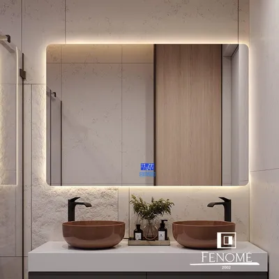 Immagine prodotto di FENOMÉ Havana Specchio da bagno intelligente - illuminazione a LED, funzione di riscaldamento/antiappannamento, altoparlante Bluetooth e display digitale - 120×70 cm
