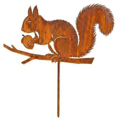 Produktbild von Edelrost Eichhörnchen mit Nuss 24x22x1 cm – Handgefertigte Metall Dekofigur – Rostoptik Gartendeko mit Patina für Garten, Balkon oder Zuhause