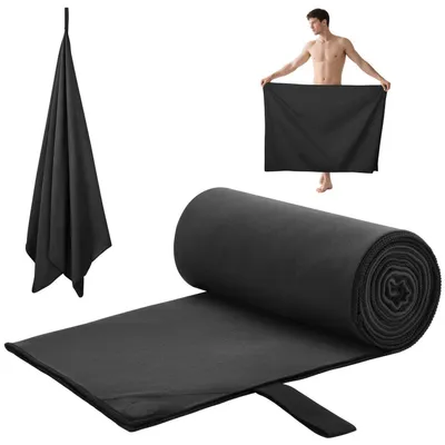 Immagine prodotto di Asciugamani per il fitness, confezione da 2 pezzi. Asciugamani sportivi rinfrescanti e ad asciugatura rapida, con tasca con cerniera. Colore: nero