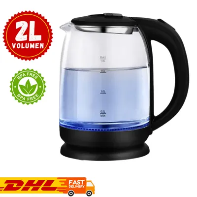 Produktbild von 2,0L Glaswasserkocher LED Edelstahl Teekocher BPA frei Wasserkocher Glas | B008