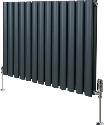 Obrázek produktu pro Oválný trubkový radiátor a chromované termostatické ventily - 600 mm x 780 mm - antracitově šedý