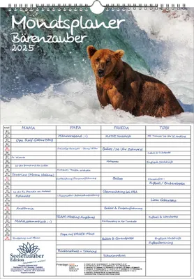 Produktbild von Bärenzauber Planer Wandplaner Familienplaner 4 Spaltenplaner DIN A3 Kalender für 2025 Bären - Seelenzauber