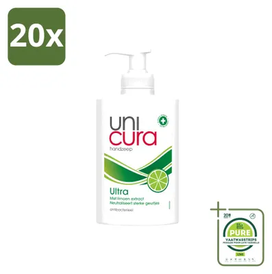 Productafbeelding van 20 x Unicura Ultra vloeibare zeep - Verzorgend - 250 ml - Grote verpakking - 20 stuks