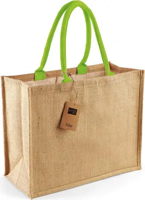 Produktbild von Westford Mill W407 | Classic Jute Shopper 42 x 33 x 19 cm - Farbe: Natural/Lime Green - Größe: One Size