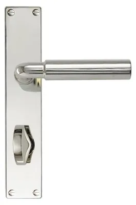 Produktbild von Drecoma Langschildgarnitur Bauhaus glanznickel Verschraubung sichtbar mit abgerundetem Drücker (Lochung: WC) Lochung: WC