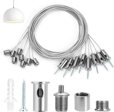 Productafbeelding van Allecto installatie set - kabel ophanging - roestvrij staal - draadkabel - plafond - 8-delige set - geschikt voor diverse modellen - 1.5 mm x 1.5 m - roestvrij staal.