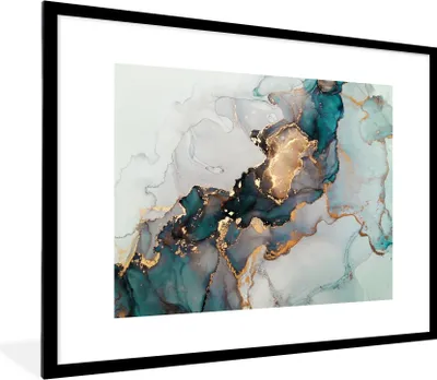 Produktbild von MuchoWow® Gerahmtes Poster Blau - Marmor - Gold 80x60 cm - Poster mit Schwarzem Bilderrahmen Wandposter Rahmen Foto Bilder - Schlafzimmer-Dekorationen - Fotoposter