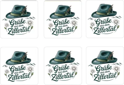 Produktbild von Alpenhut Grüße aus dem Zillertal 6er Set Untersetzer aus Holz