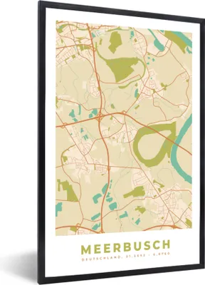 Produktbild von MuchoWow® Gerahmtes Poster Meerbusch - Karte - Stadtplan - Vintage 20x30 cm - Poster mit Schwarzem Bilderrahmen Wandposter Rahmen Foto Bilder - Drucken - Bilder Poster im Rahmen