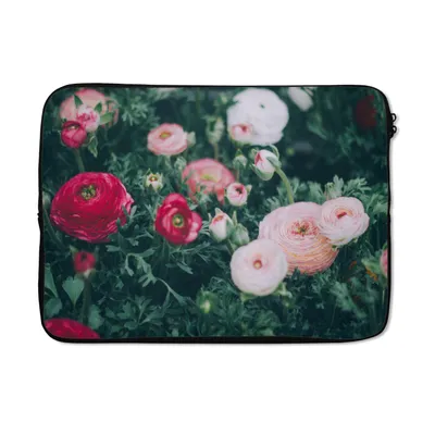 Produktbild von MuchoWow® Laptop Hülle 13 Zoll Blumen - Blätter - Rosa Laptoptasche - Laptophülle - Sleeve - Rundumschutz