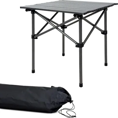 Produktbild von Grafner Campingtisch klappbar 53,5x50x50cm Klapptisch, ultra leicht, kleines Packmaß mit Tasche, stabil und tragbar, bis 30 kg, Kohlenstoffstahl, Rolltisch Klapptisch Picknick Tisch Outdoor Festival schwarz