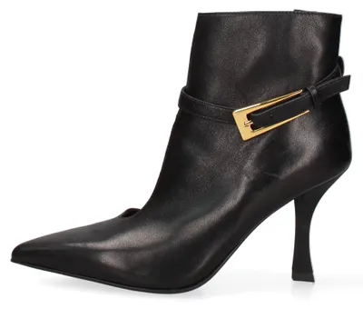 Produktbild von Damen-Stiefelette echtes Leder spitz Stiletto-Absatz mit goldenem Schnallenverschluss Black B 36