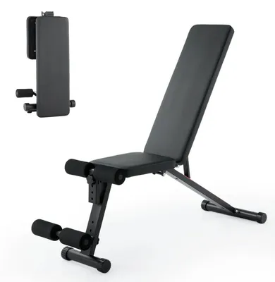 Immagine prodotto di Panca pesi regolabile - Panca da allenamento per la casa - Con estensore per gambe - Panca per curl bicipiti - Panca inclinata e per esercizi negativi - Struttura robusta - Nero