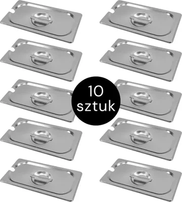 Zdjęcie produktu dla Pokrywka do pojemnika GN Mega-M 1/3, stal nierdzewna, 325x176mm z wycięciem na chochelkę, zestaw 10 szt.