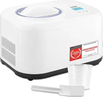 Produktbild von TZS First Austria - Eismaschine 1L mit Kompressor 3 in 1 - Ice Cream Maker 100W selbstkühlend für Frozen Joghurt, Sorbet & Eiscreme - Kleine Speiseeismaschine inkl. Rezeptheft, Messbecher & Spatel