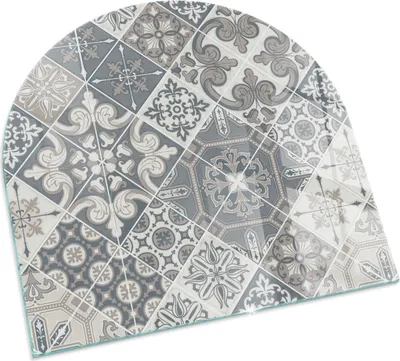 Produktbild von Dekoratives Mosaikmuster – Glasbodenplatte für – Kaminofen – Kaminplatte Glas – Schutzglas – Funkenschutzplatte –Glasbodenplatte Feuerfeste – Hitzeschutzplatte – Bodenschutz aus Glas – 100x100 cm