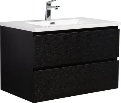 Image de Meuble de salle de bain Angela 80 cm noir bois – Armoire de rangement Meuble lavabo