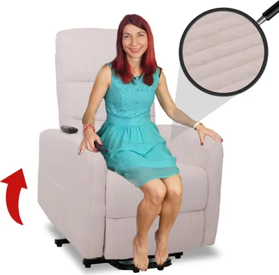 Produktbild von Fernsehsessel HWC-K62, Relaxsessel TV-Sessel Liege, Liegefunktion Aufstehhilfe, Metall Stoff/Textil Cord  creme-weiß