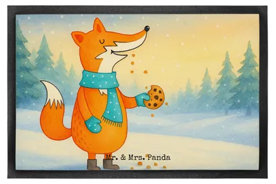 Produktbild von Mr. & Mrs. Panda Bodenvorleger Fuchs Keks Design 40 x 60 cm - Weiß - Geschenk, bodenmatte, Gummimatte, Plätzchen, Weihnachtlich, Fußabtreter, Frieren, Weihnachten, Winter