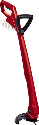 A red electric grass trimmer on a white background.