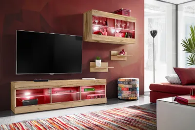 Obrázok produktu pre Nástenná skrinka, Tivoli SET3, Wotan/Wotan, šírka 240 cm x výška 159 cm x hĺbka 35 cm, LED RGB, do obývačky, spálne