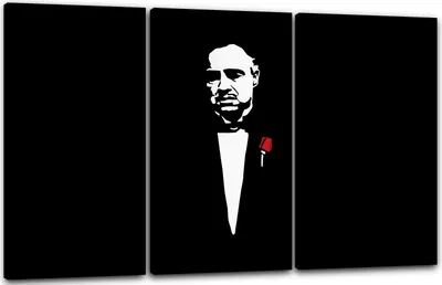 Produktbild von Leinwandbild 3-teilig (120x80cm): Der Pate Don Corleone Marlon Brando nachgezeichnet Breitformat, echter Holz-Keilrahmen inkl. Aufhänger, handgefertigt in Deutschland