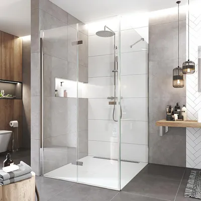 Imagen del producto de Mereo, cabina de ducha, modelo Novea, cuadrada, corredera, 90x90 cm, estructura de aluminio cromado, vidrio transparente, puerta izquierda y panel fijo - CK12823ZL