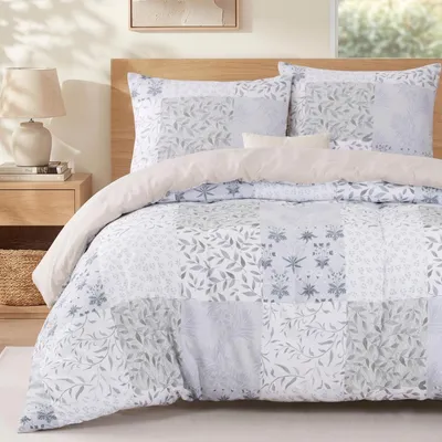 Immagine prodotto di Set di lenzuola 135x200 cm, grigio-beige, 2 pezzi, in microfibra, con stampa botanica