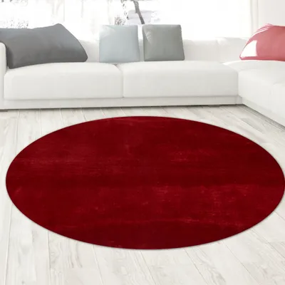 Image de Tapis Shaggy Tapis à poils longs lavable antidérapant rouge Taille - 120 cm Rond