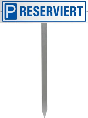 Produktbild von Parkplatzschild Reserviert - Aluminium weiss 400x100 mm + Erdspiess