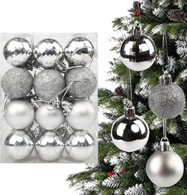 Image de Jeu de 24 boules de Noël argentées, brillantes et scintillantes, de diamètre 4 cm
