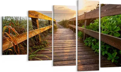 Produktbild von Bild auf Leinwand - Leinwandbild - Fußgängerbrücke Meer Strand Ufer - 100x60cm - Wand Bild - Wanddeko - Leinwanddruck - Bilder - Kunstdruck - Leinwand bilder - Wandkunst - EG100x60-2617