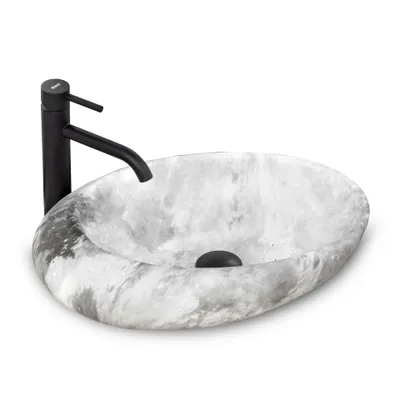 A countertop sink with a faucet, presented on a white background.