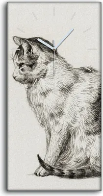 Produktbild von Dekor Leinwand Uhr Wandbilder Geräuschlos 30x60 Zeichnung Tier Katze Kunst - weiße Hände