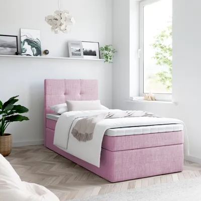 Produktbild von Bett, Boxspringbett MERA PREMIUM MINI 90x200cm + OHNE Topper mit Bettkästen, Einzelbett, Stauraum, Polsterbett, (Rosa - AURA 09)