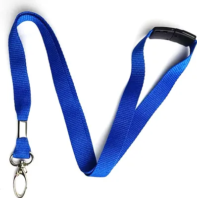 Produktbild von 15 Lanyards zum Umhängen, blaues Polyester-Nackenband mit Auswelter, Auswelter mit Sicherheitsverschluss und Karabinerhaken aus Metall, Schnellverschluss, für Mitarbeiter, Studenten und Ärzte