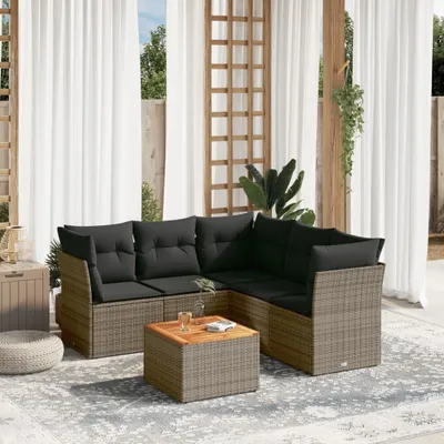 Produktbild von Design 6-tlg. Garten-Sofagarnitur mit Kissen Grau Poly Rattan, Gartenmöbel-Sets 2024 Neu