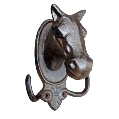 Produktbild von Antikbrauner Doppel Wandhaken Pferdekopf aus Gusseisen, 19x14x12 cm, Garderobenhaken