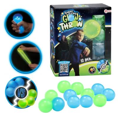Zdjęcie produktu dla Toi-Toys - Fluorescencyjne kulki - Glow Throw (12 sztuk) super lepkie świecące w ciemności świecące w ciemności kulki