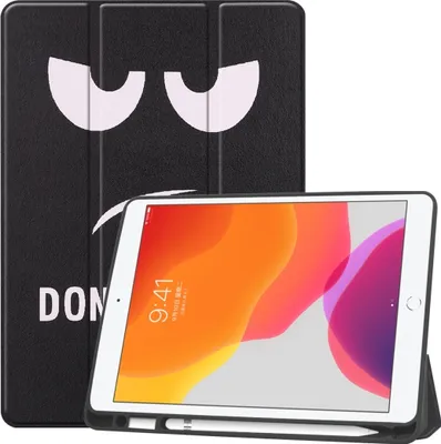 Produktbild von Mobigear Tri-Fold Gel iPad 9 (2021) Hülle TPU,Kunstleder Klapphülle + Stifthalter - Do Not Touch