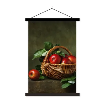 Produktbild von MuchoWow® Textilposter Rustikal - Apfel - Obst - Rot - Korb - Stilleben 120x180 cm mit schwarzem Rahmen - Fotos