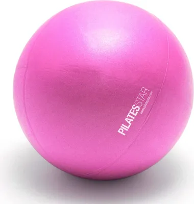 A pink Pilates ball is shown against a white background.