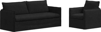 Image de Ensemble de canapés vidaXL, 2 pièces, couleur noire, revêtement en tissu