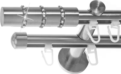 Produktbild von BASIT® Innenlauf Gardinenstange Edelstahl Look 16mm Wandträger 2-läufig modern Kristall H80 E25 E17