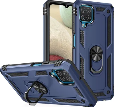 Immagine prodotto di Custodia per Galaxy A12 5G a doppio strato robusta, protezione militare con supporto ad anello e supporto blu
