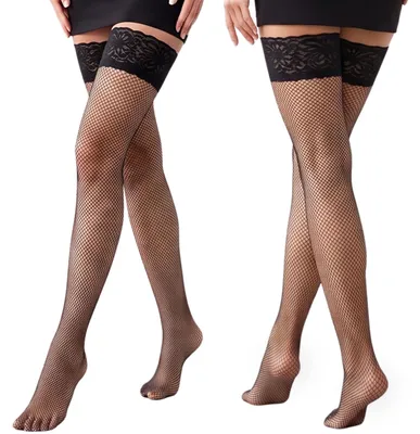 Produktbild von Schwarze Damen-FISCHNETZSTRÜMPFE, selbsthaltende Netzstrümpfe MIT SILIKON S-M